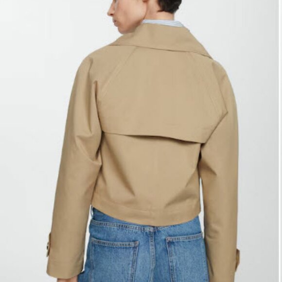 NWT Womens MNG Mango Tan Double Breasted Cropped Trench Jacket S - Picture 4 of 13